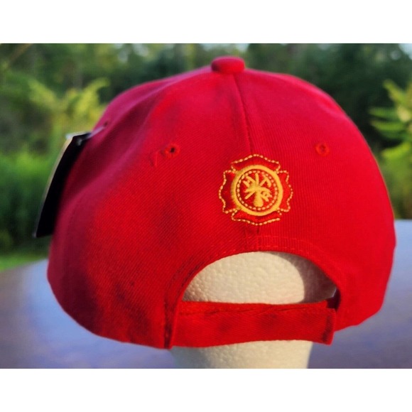 Fire Department Red Hat Strapback Adjustable Baseball Cap Golden Lion - Picture 4 of 7